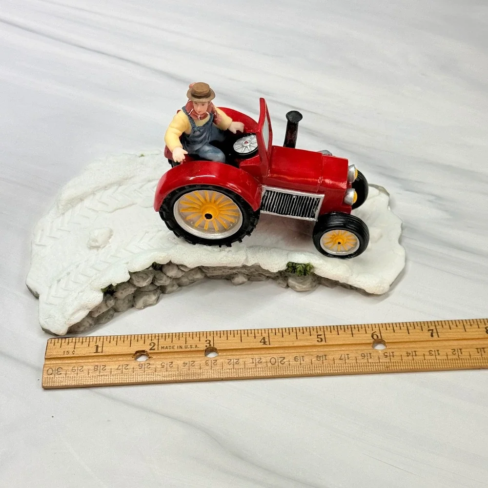 Heartland Valley Village Deluxe Accessory Red Tractor Farmer Snow Figurine